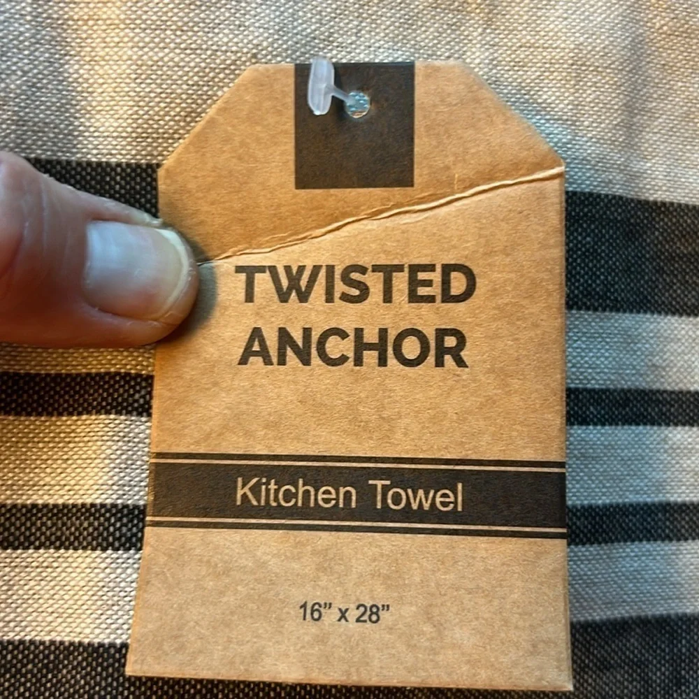 Twisted Anchor, Tan Kitchen Tea Towel with Friendship humor on it. 16” X 28”